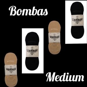 Bombas 4 Pair No Show Socks BNWT Black & Beige Medium Lightweight